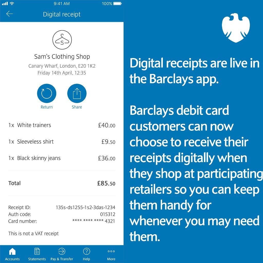 This is an advert for digital receipts feature Barclays have just launched in partnership with Flux