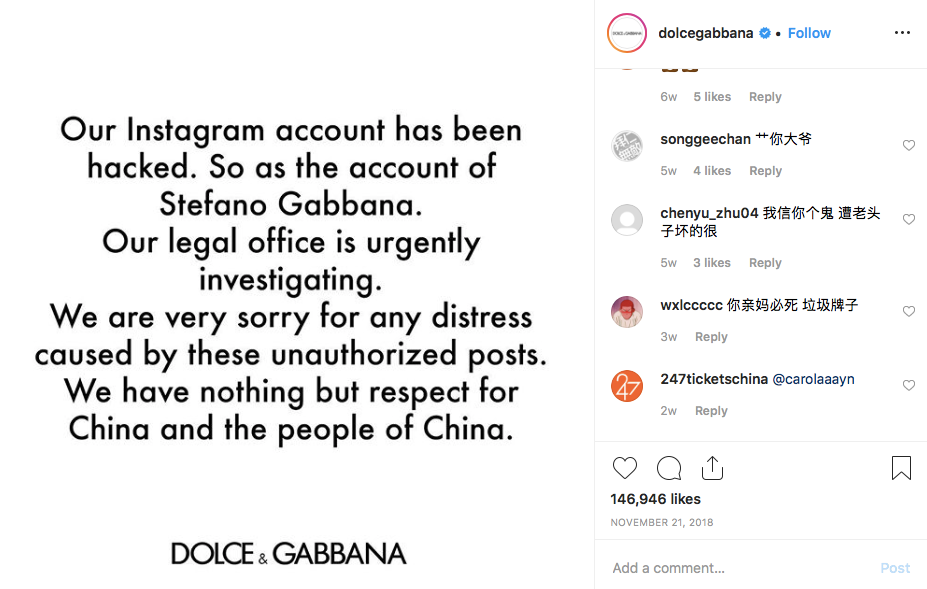 dolce and gabbana comments