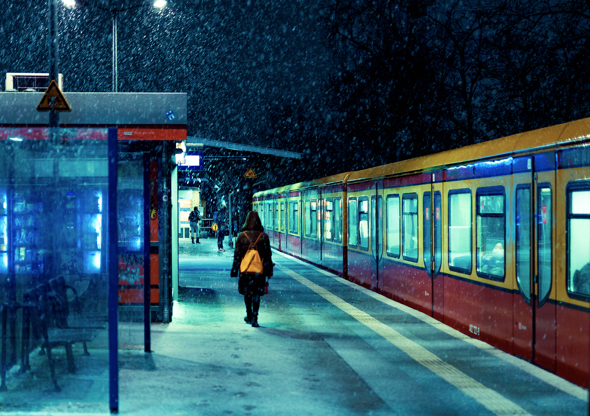 Snowy S Bahn train Station in Berlin, 2021