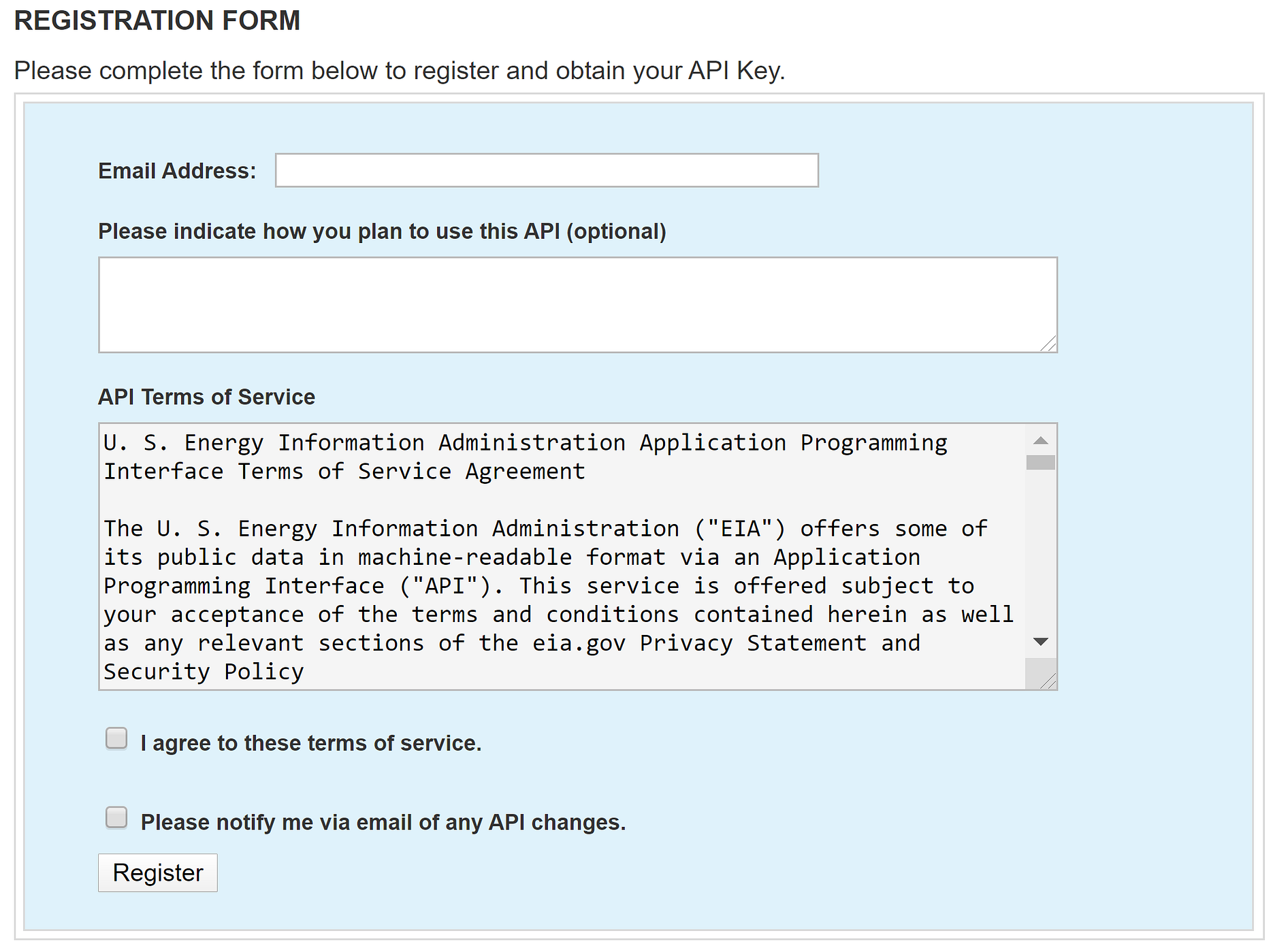 registration form