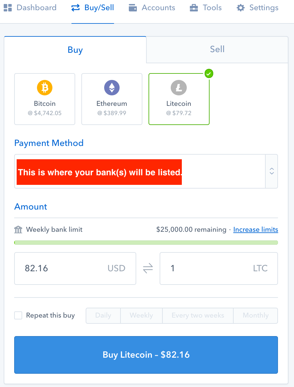 how to buy litecoin with bitcoin on coinbase