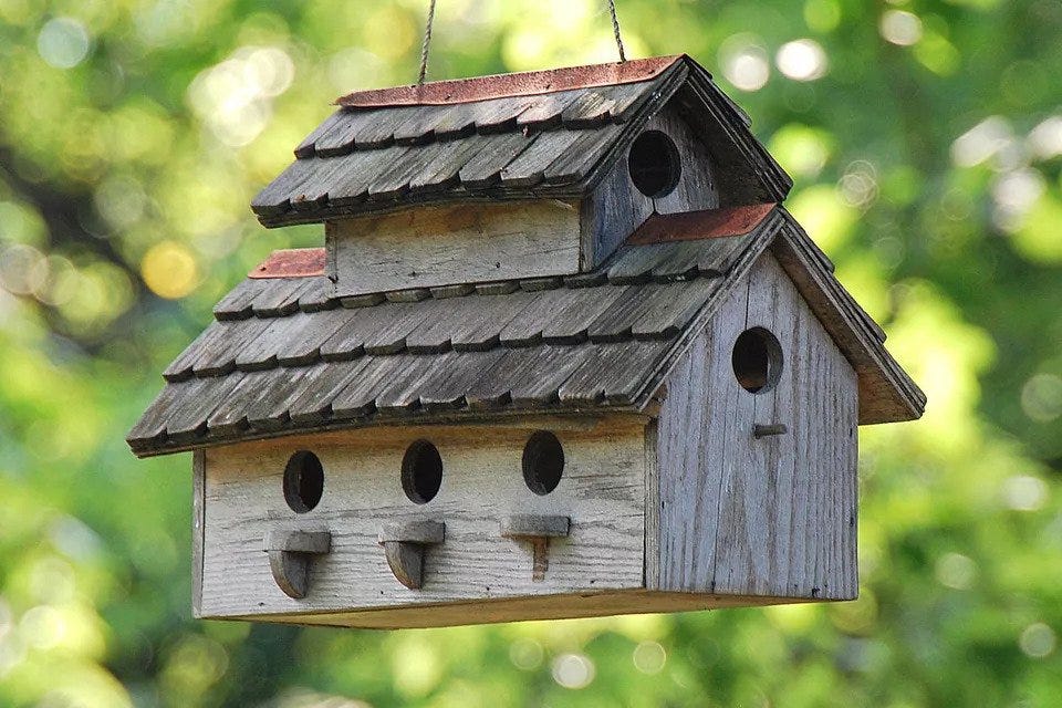 A big birdhouse with many entrances