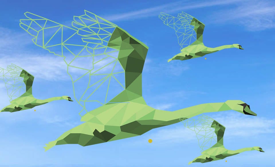 Picture of Green Swans flying