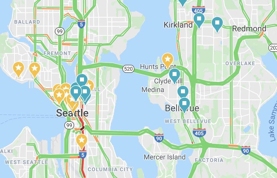 Seattle traffic during the morning rush hour on Thursday, March 5th, 2020