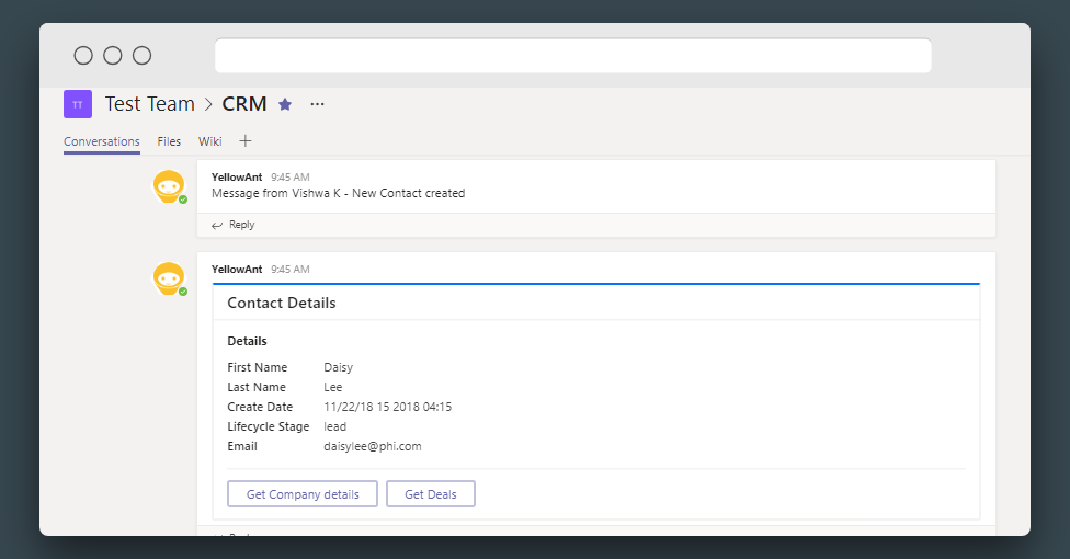 HubSpot notifications, actions, commands and workflows on Microsoft Teams! by Jaya YellowAnt
