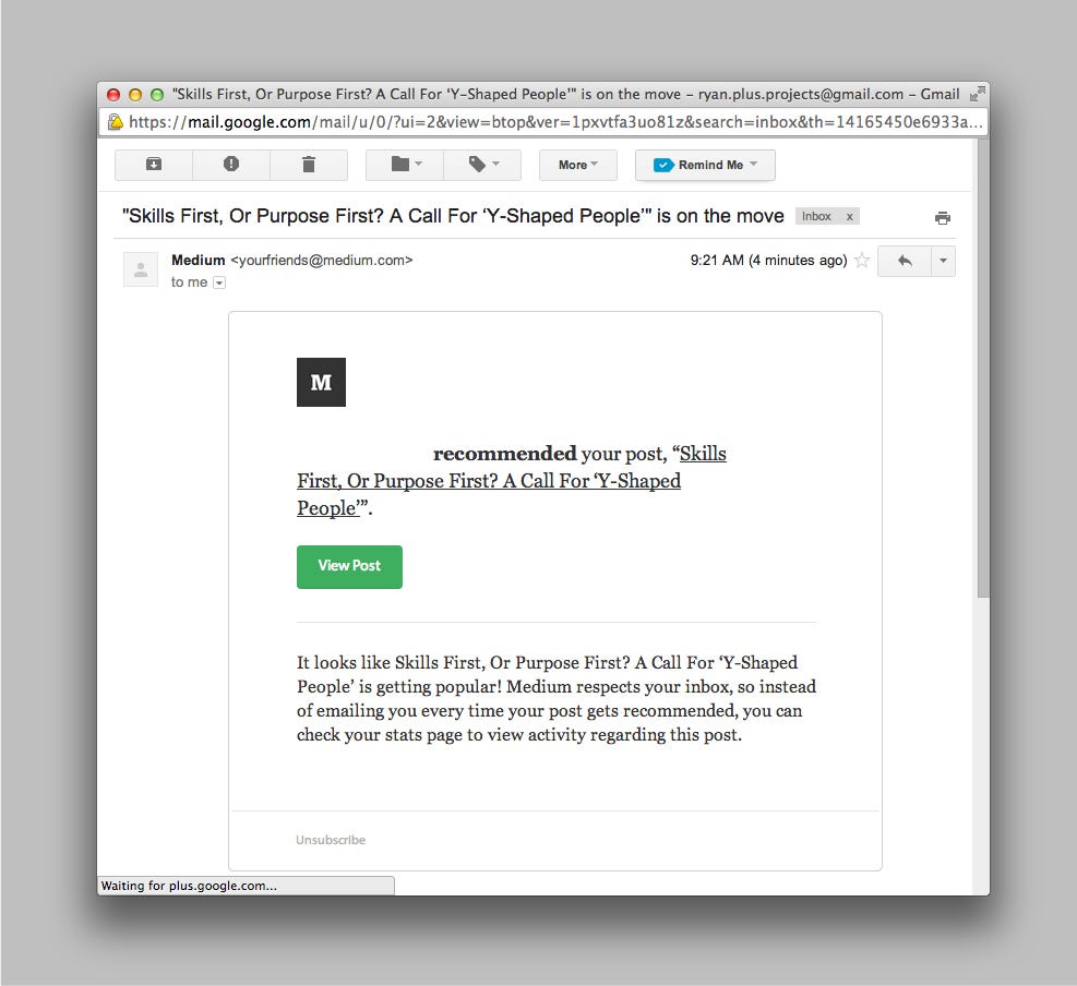Why I appreciate this email from Medium so much by Ryan Vanderbilt