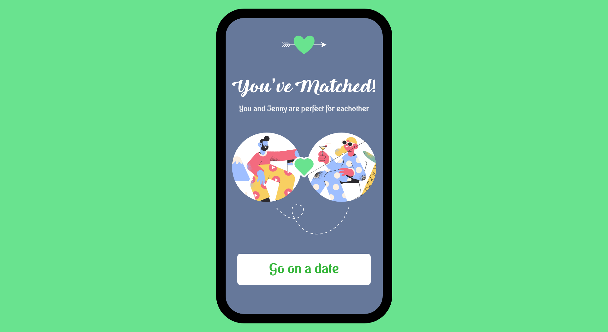 Dating app displaying a couple matching