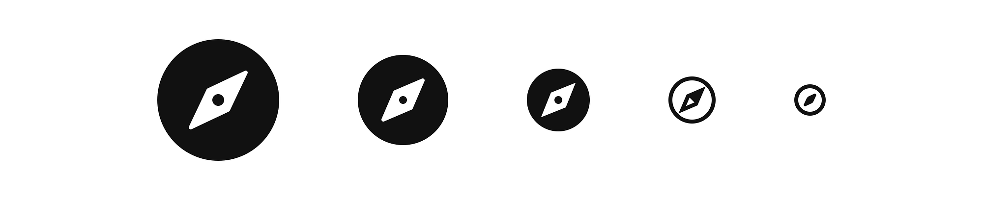 Nucleo's compass icon employs different levels of detail from 64px to 16px