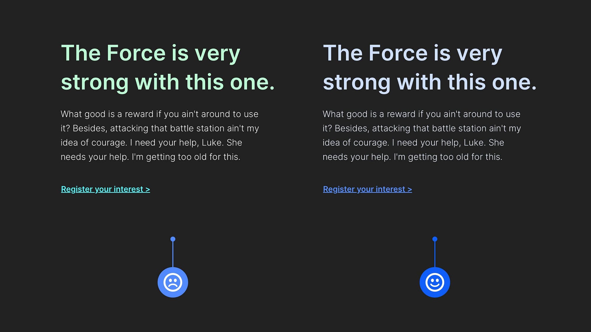 Two text examples. One shown with inconsistent colour choices, and one with a colour palette using tints and shades of the initial base colour