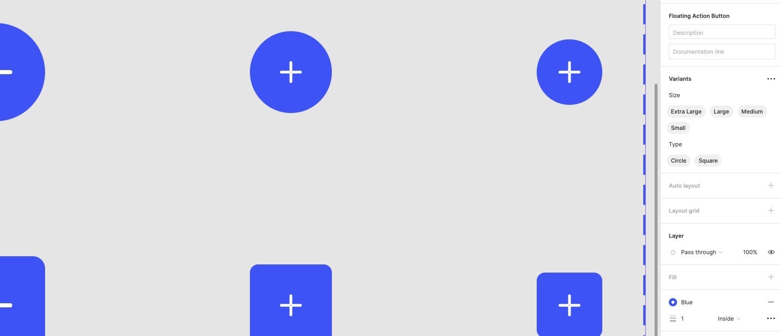 An example of various Variants shown in the Inspector in Figma