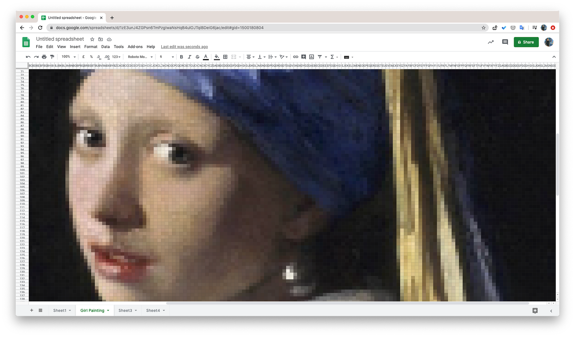 Spreadsheet Artist. Use the Pixel Art addon for Google… by Amit