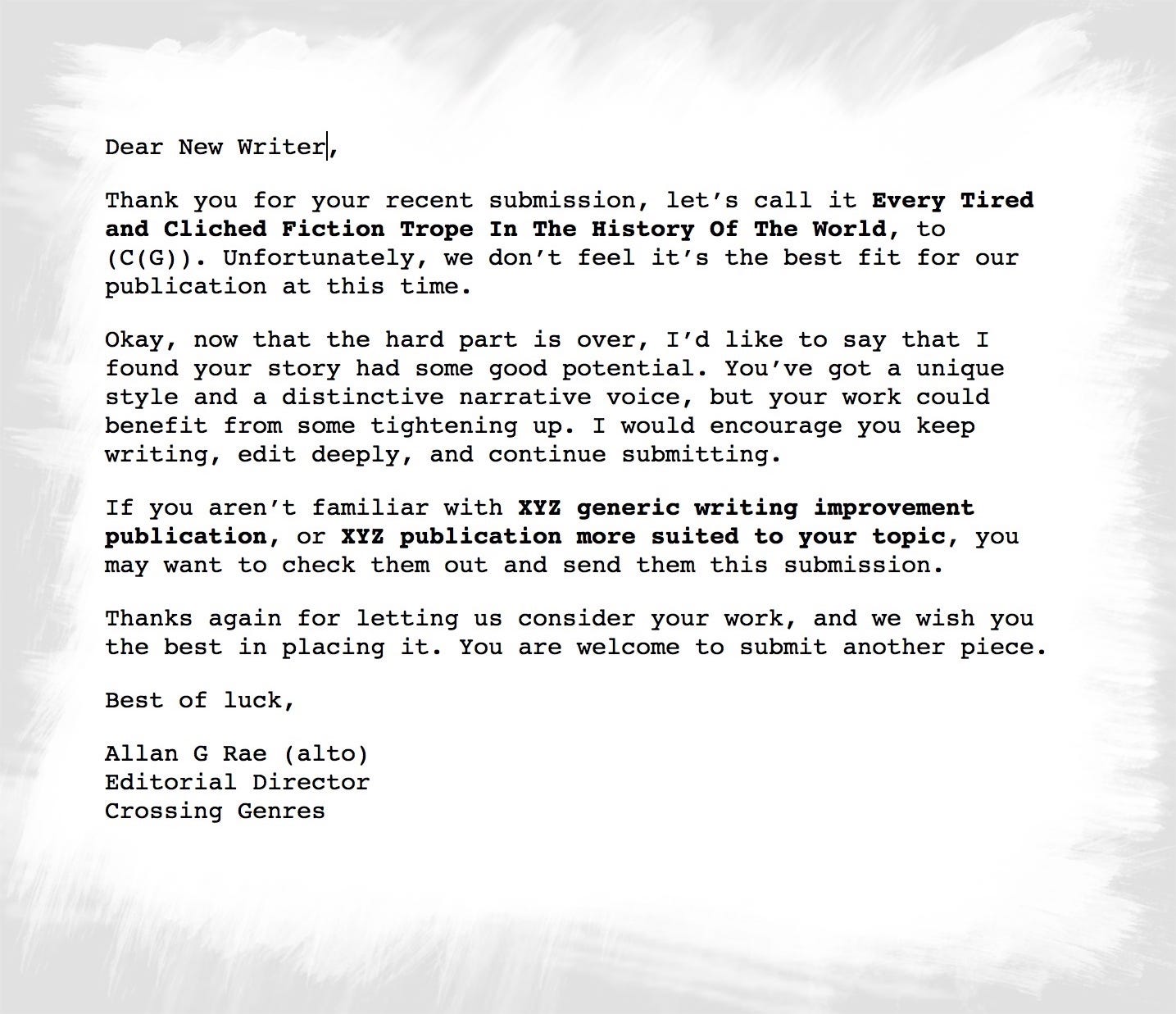 Thank You For Your Recent Submission By Allan Rae Alto Crossin G Enres