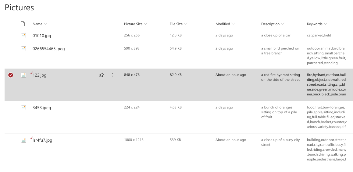 Screenshot of Pictures Library in SharePoint post image classification.