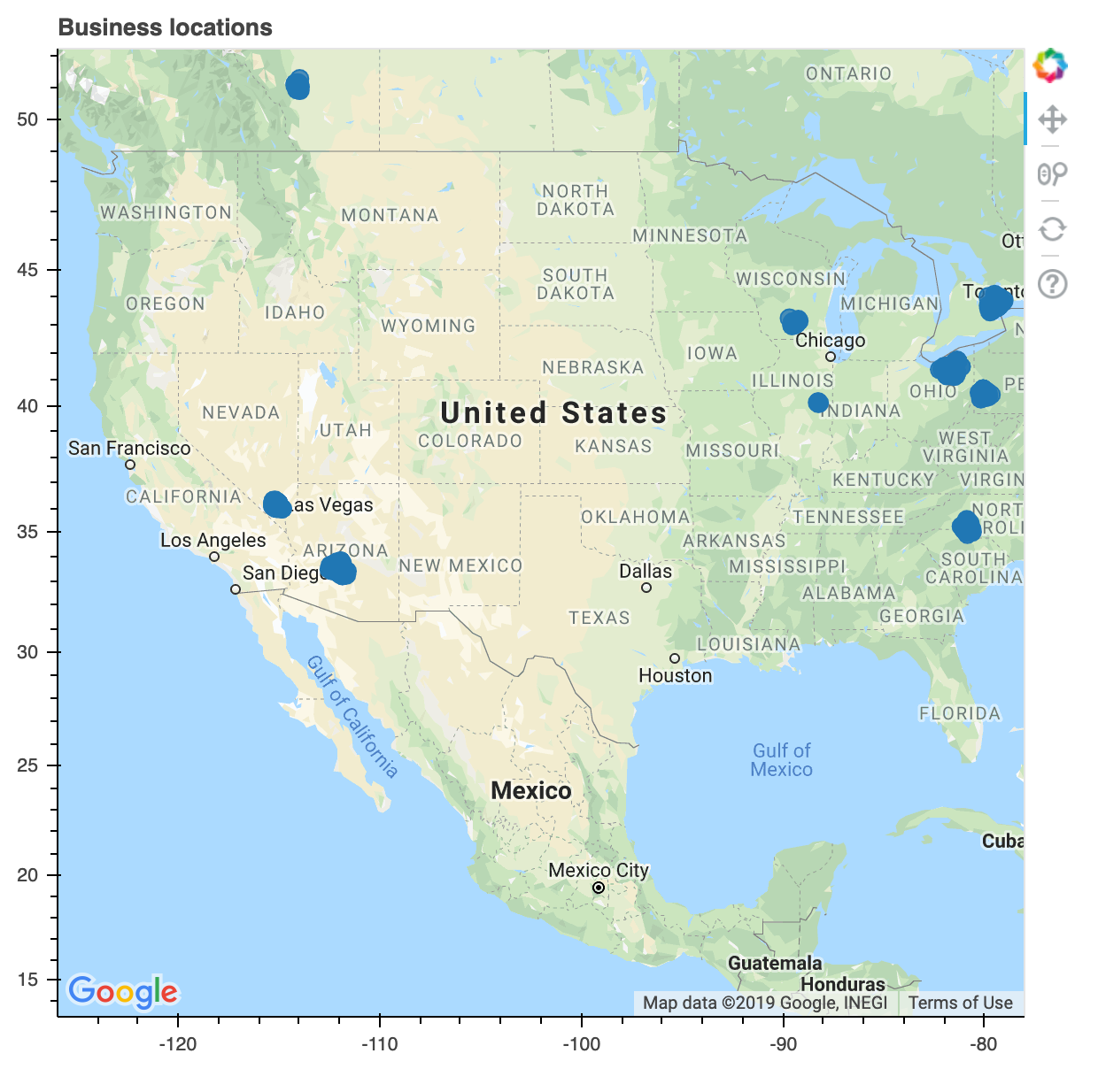 Plotting business locations on maps using multiple Plotting libraries in Python by Karan