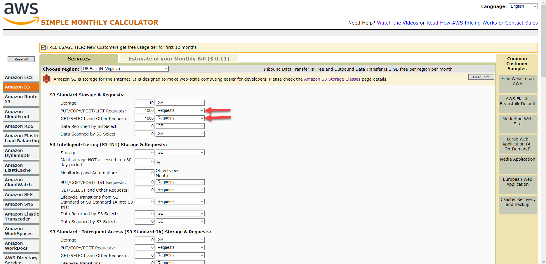 Using AWS Simple Monthly Calculator to calculate price of an AWS