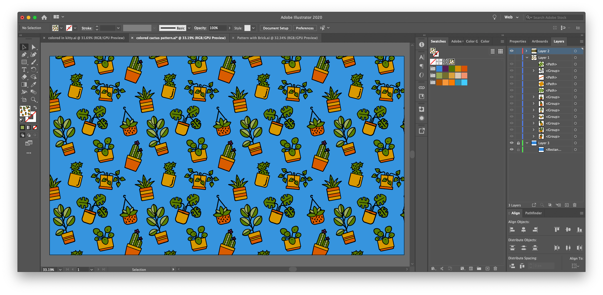 How to make a repeating pattern in Illustrator with more colorful icons: Use Live Paint to color in the shapes you’ll use to make your pattern. Just know that you cannot use live paint within the pattern editor view.