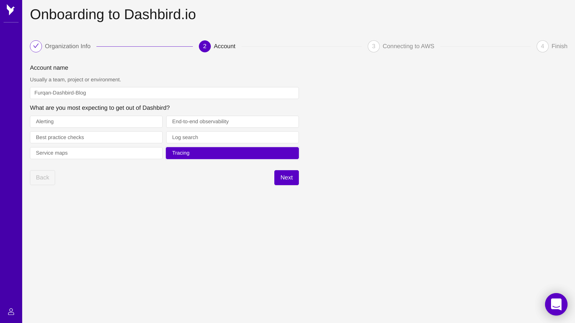 dashbird onboarding 