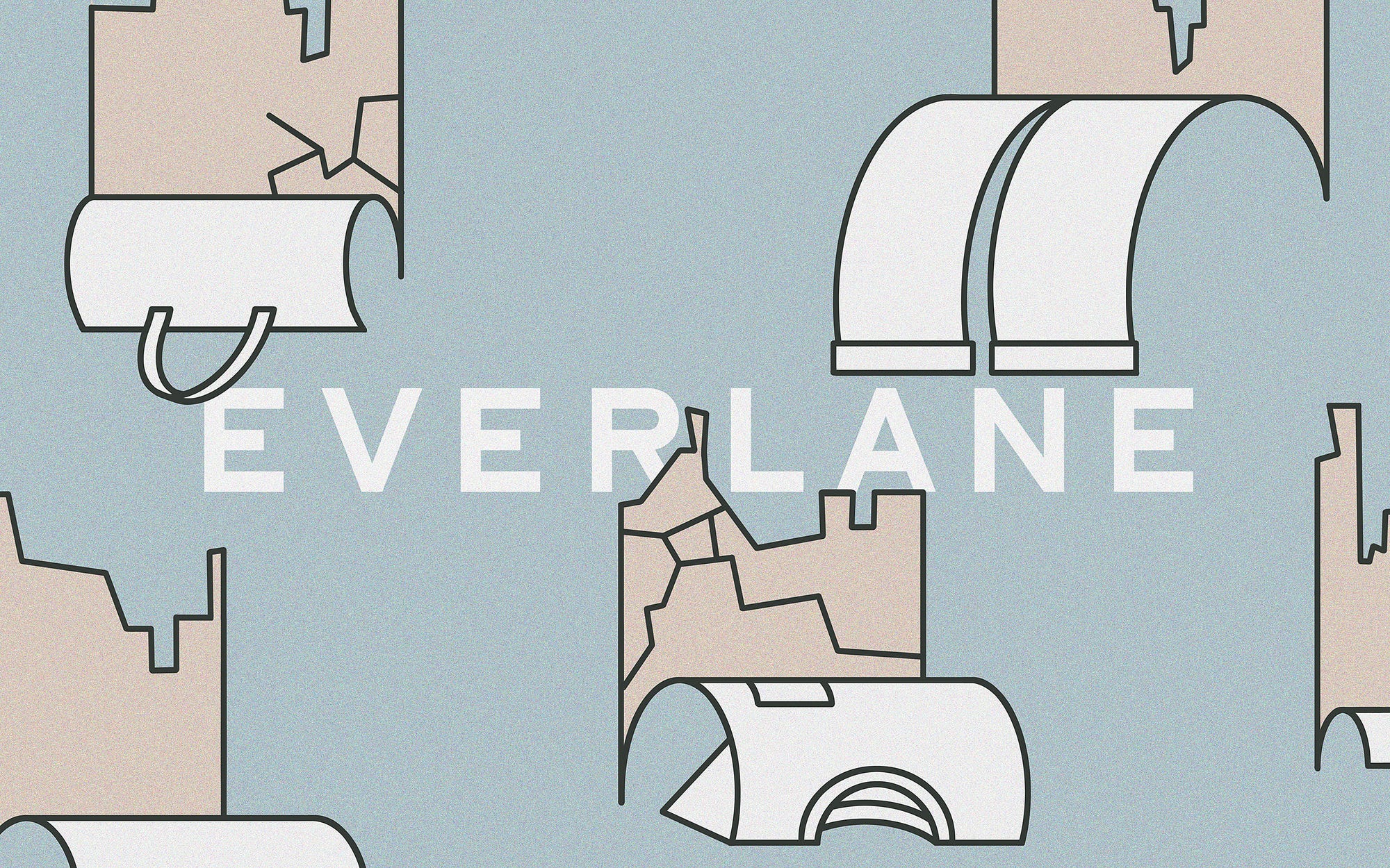 An illustration of the Everlane clothing brand logo on peeling and cracked wallpaper. peeling off of the wallpaper.