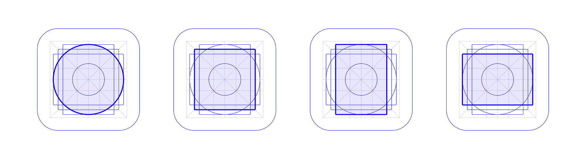 The Play Store grid's keyshapes: circle, square, portrait rectangle, and landscape rectangle