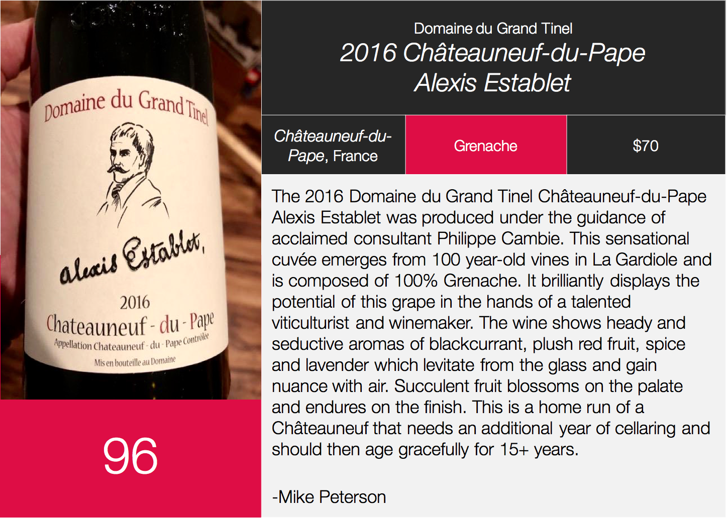 16 Domaine Du Grand Tinel Chateauneuf Du Pape Alexis Establet 96 Pts By Mike Peterson Vintopia