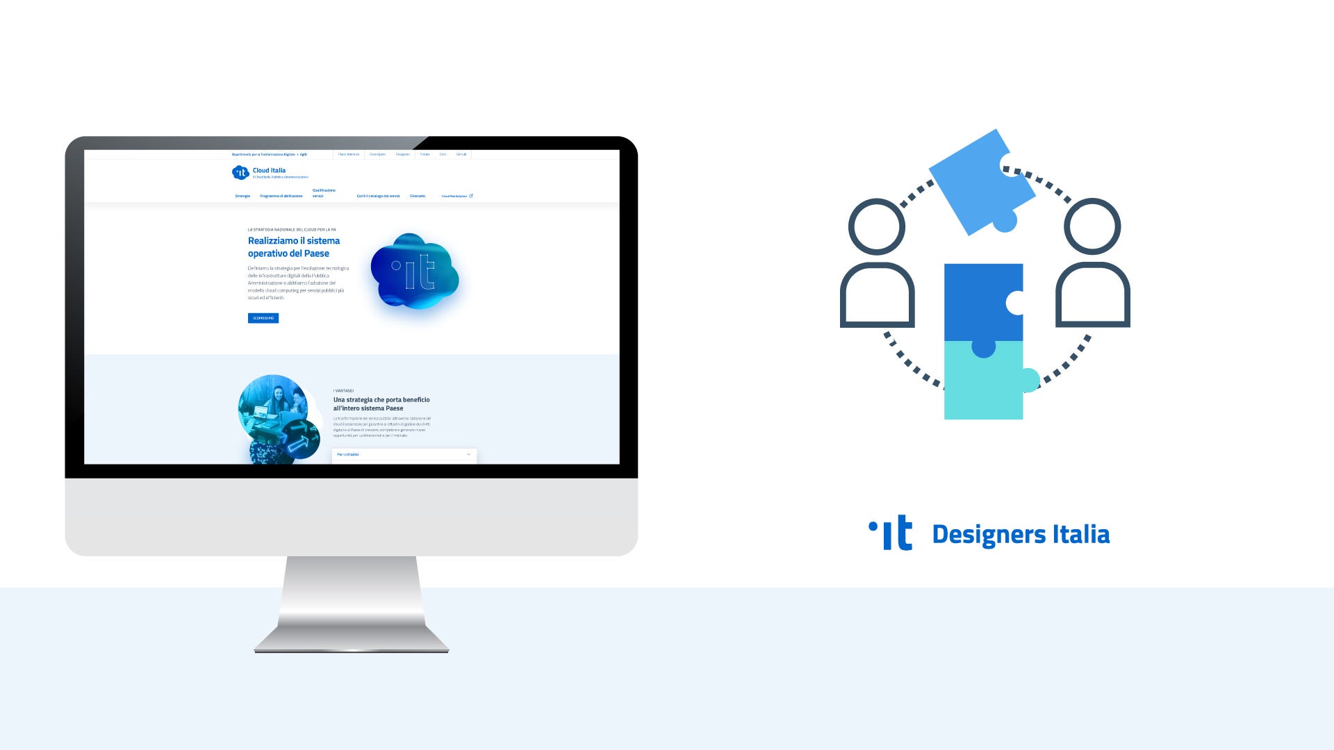 mock-up dell’interfaccia grafica della homepage del sito cloud.italia.it con visualizzazione desktop/browser.