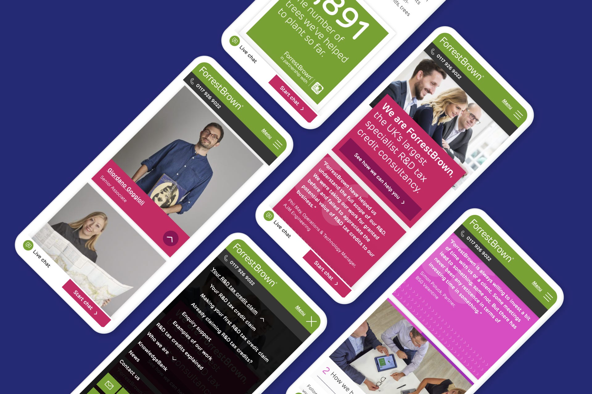 Some of the site’s screens seen on mobile devices