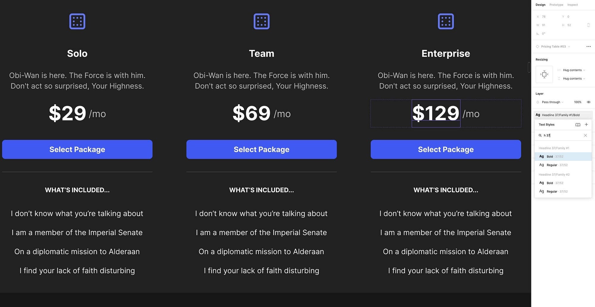 An example of the Text Styles Search feature being used in Figma