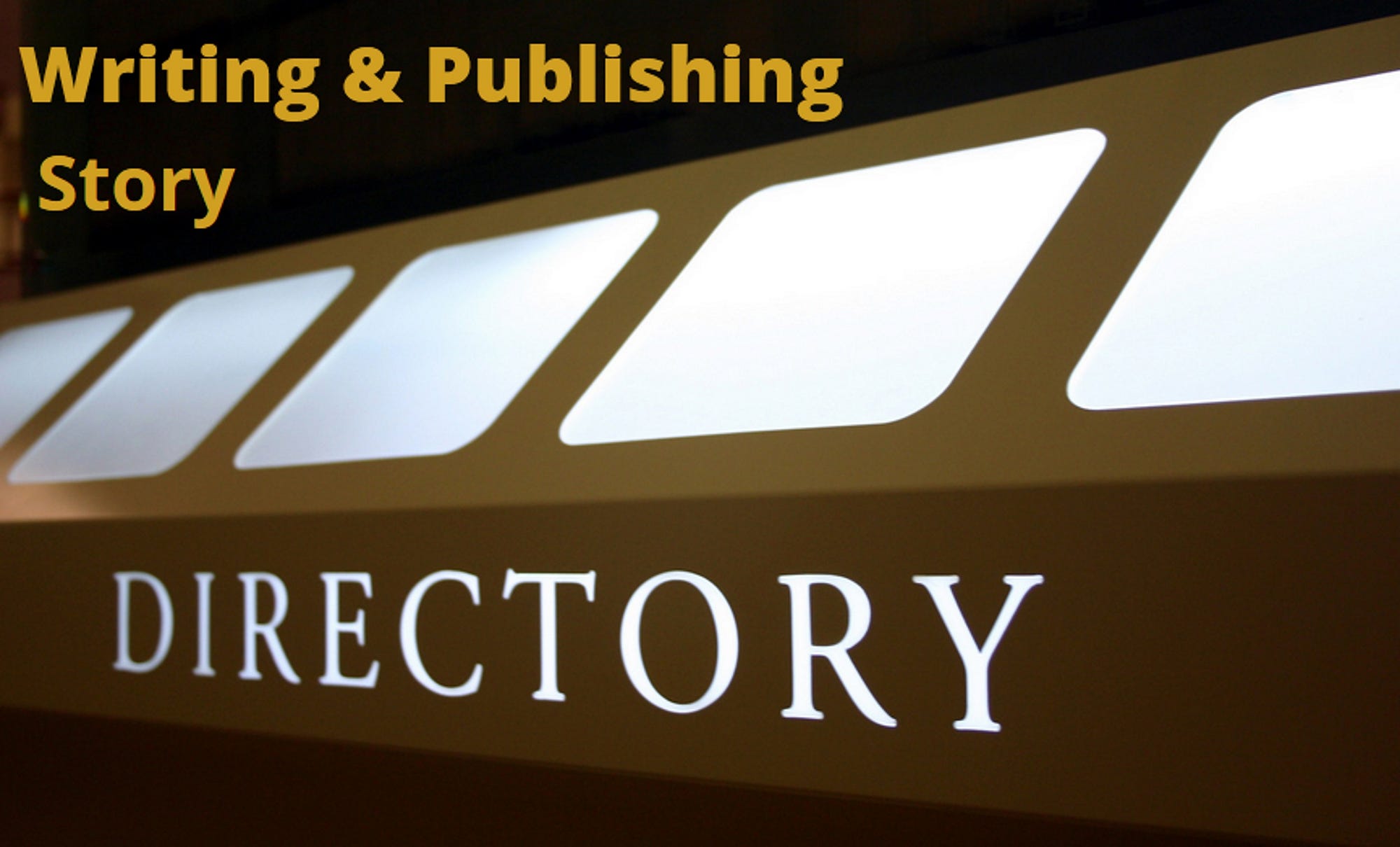 Image of brown box shape with windows and text reading writing and publishing story directory