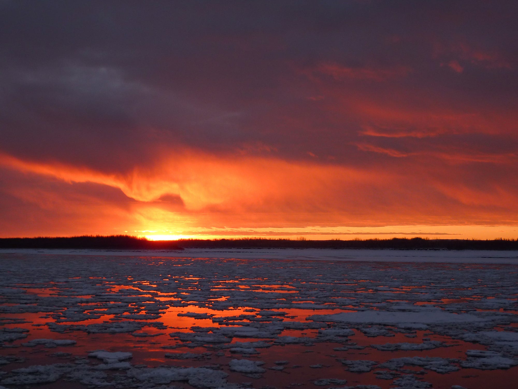 low sun over icy water