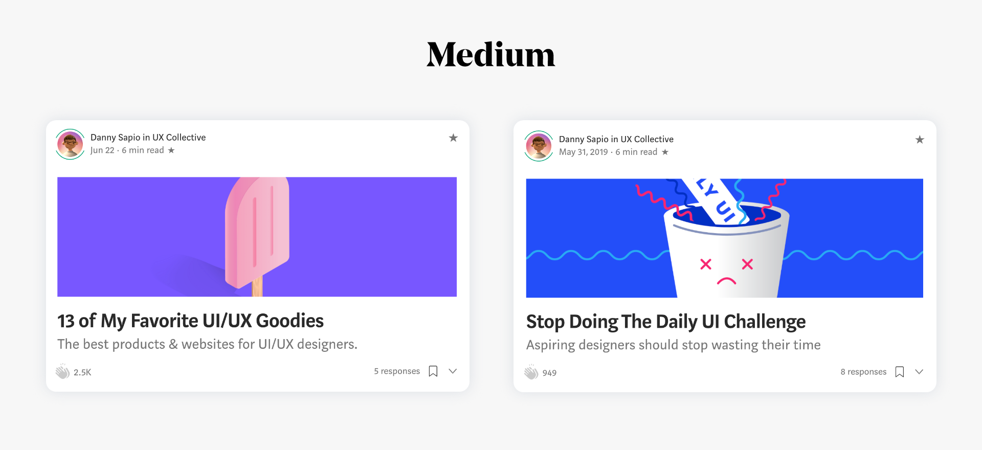 screenshot of some of my medium articles