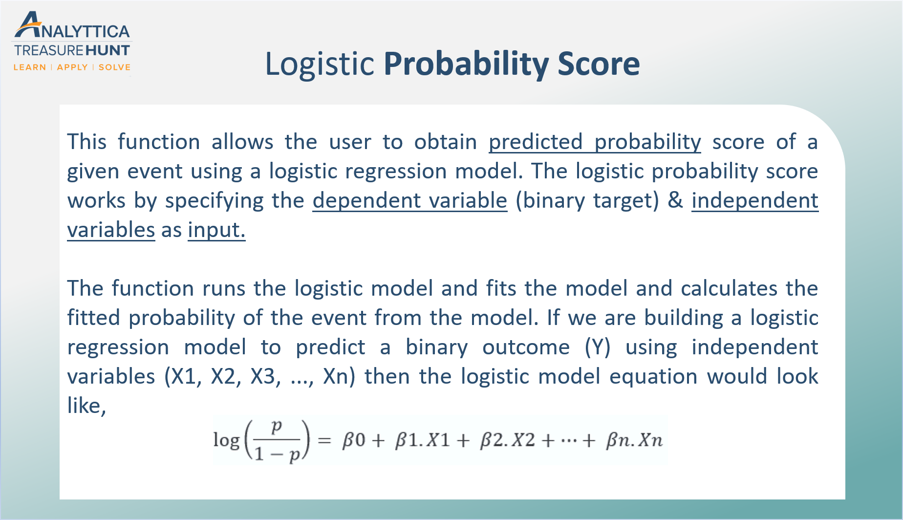 Logistic Probability Score The Logistic Probability Score Function By Analyttica Datalab Medium Logistic Probability Score The Logistic Probability Score Function By Analyttica Datalab Medium