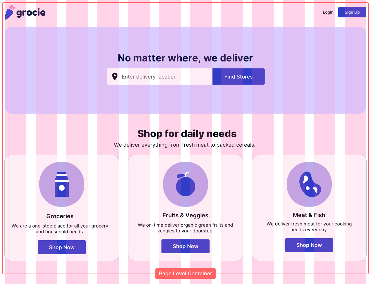 Single Column Layout with 1 Page Level Container