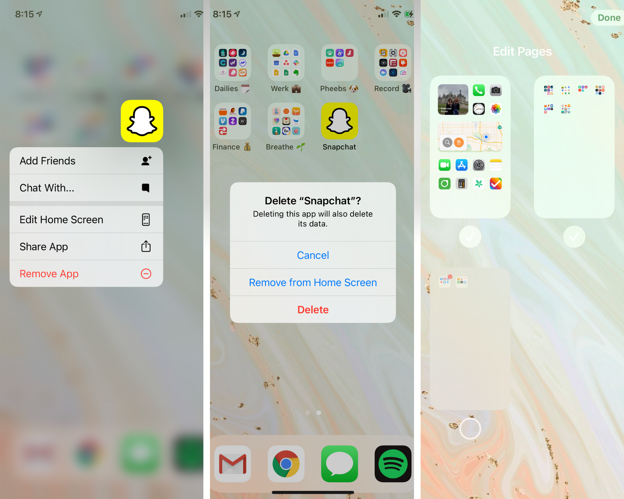 Removendo aplicativos da tela inicial