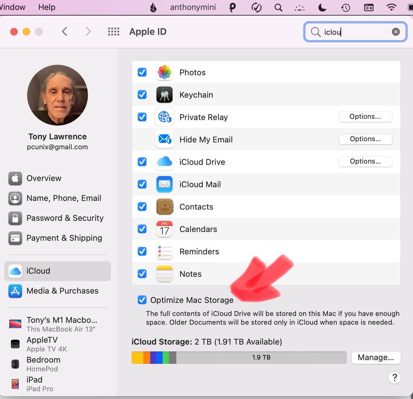 Screenshot by author; Optimize Mac Storage in System Preferences