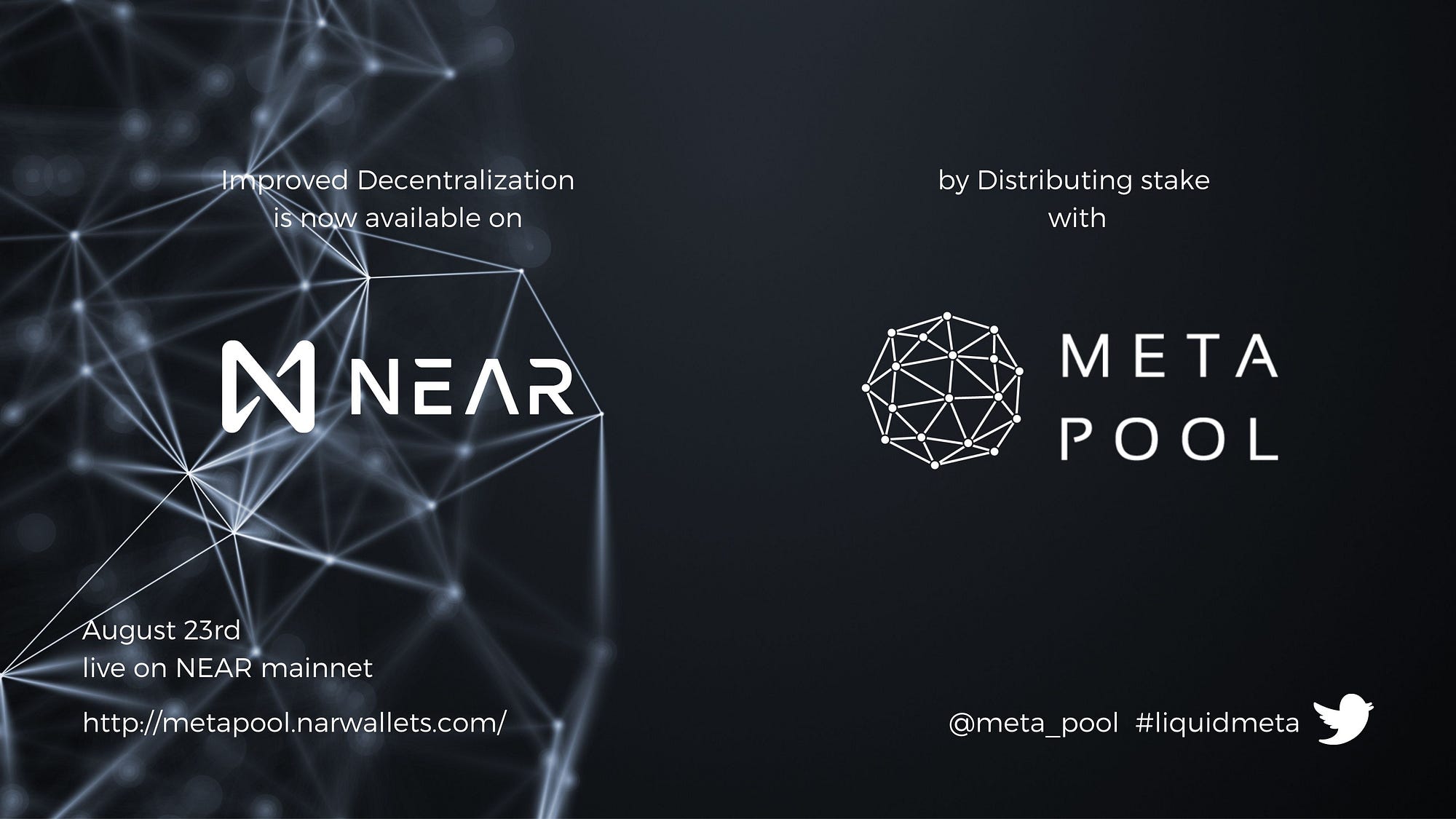 Meta Pool helps decentralize the NEAR blockchain and increase network security, through the distribution of staked NEAR across low-fee, high-performance validators below the top validators and making the network more censorship-resistant.