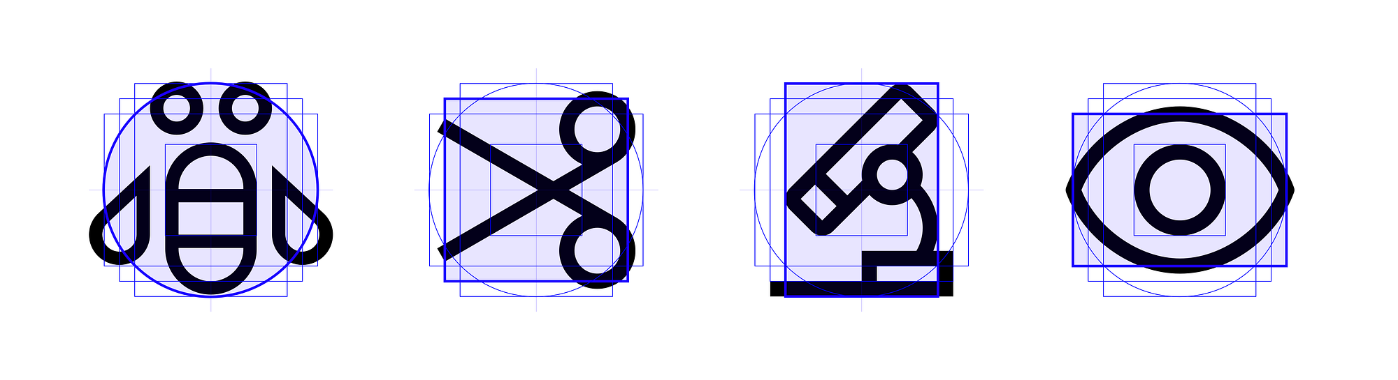 IBM icons for bee, cut, microscope, and eye reference keyshapes