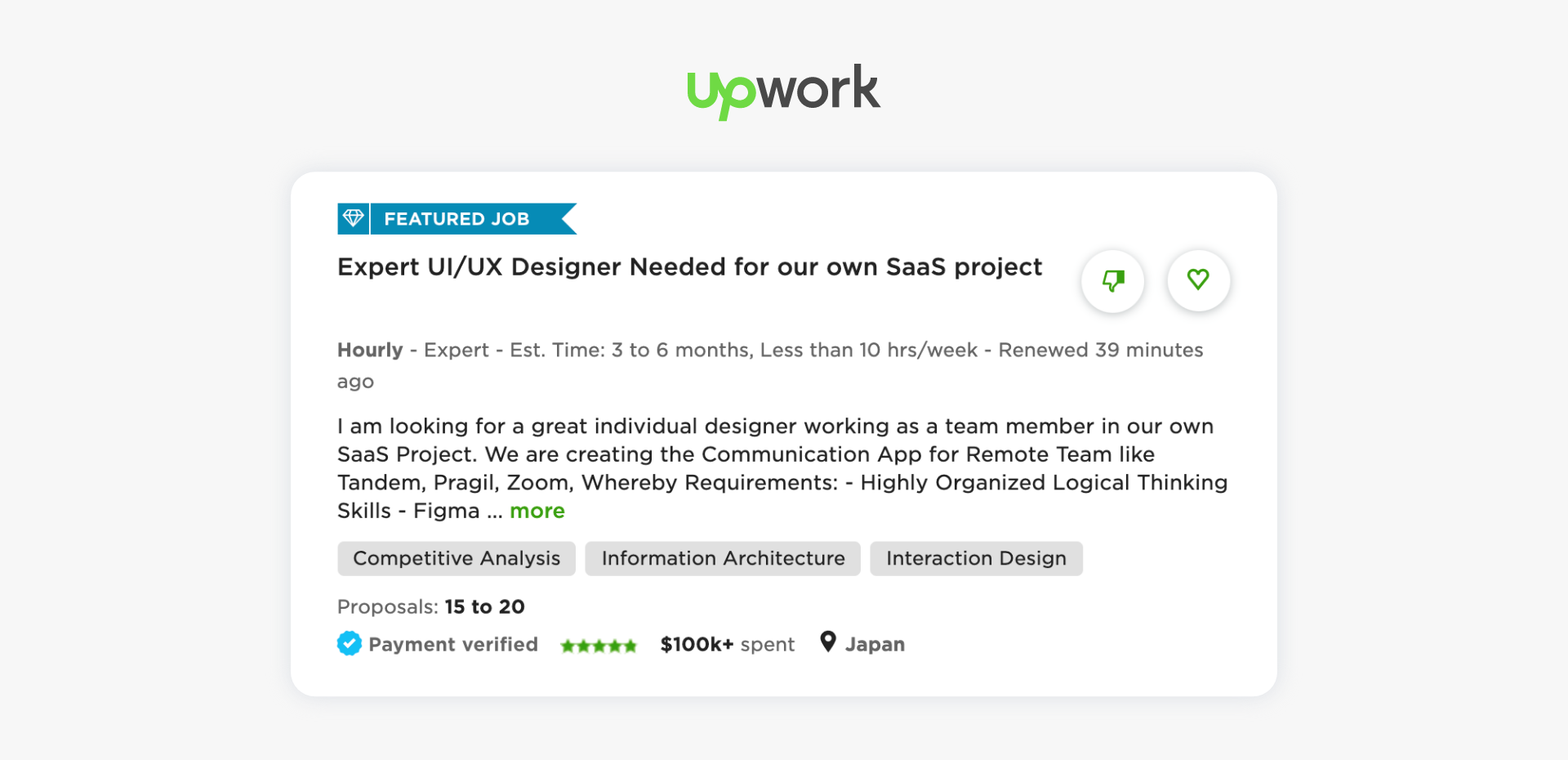 screenshot of a job from upwork.com