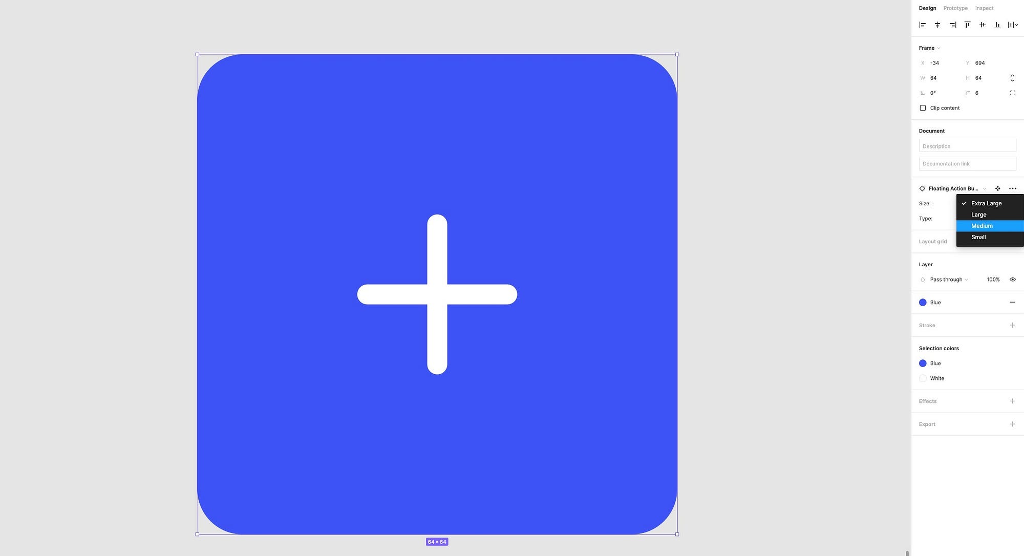 An example of variant powered button component having its variants tweaked from the Inspector panel