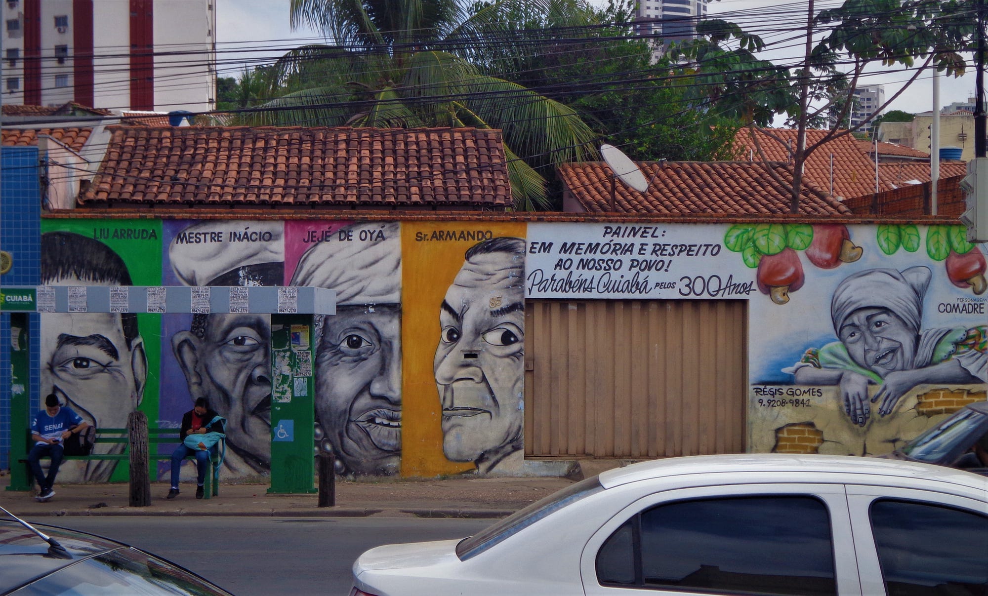 Arte de Régis Gomes com figuras ilustres da cuiabania.