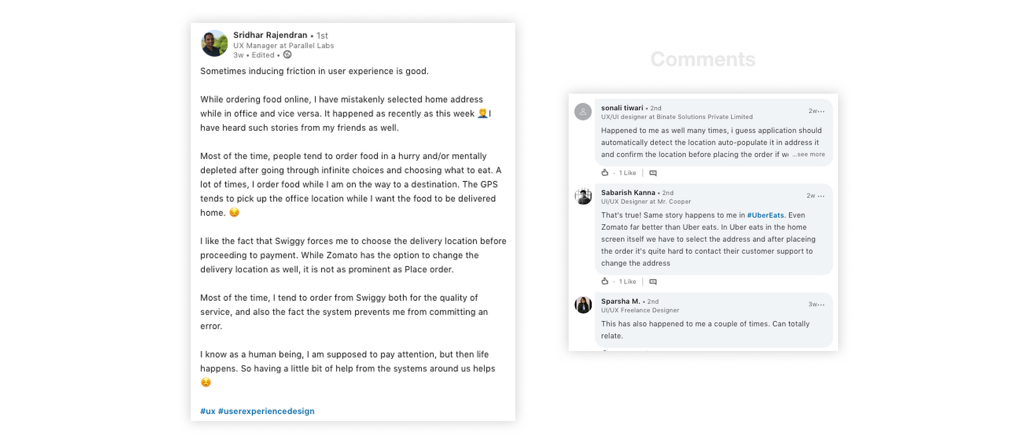 Re-imagining the UX of Uber Eats. Right off the bat, this redesign 