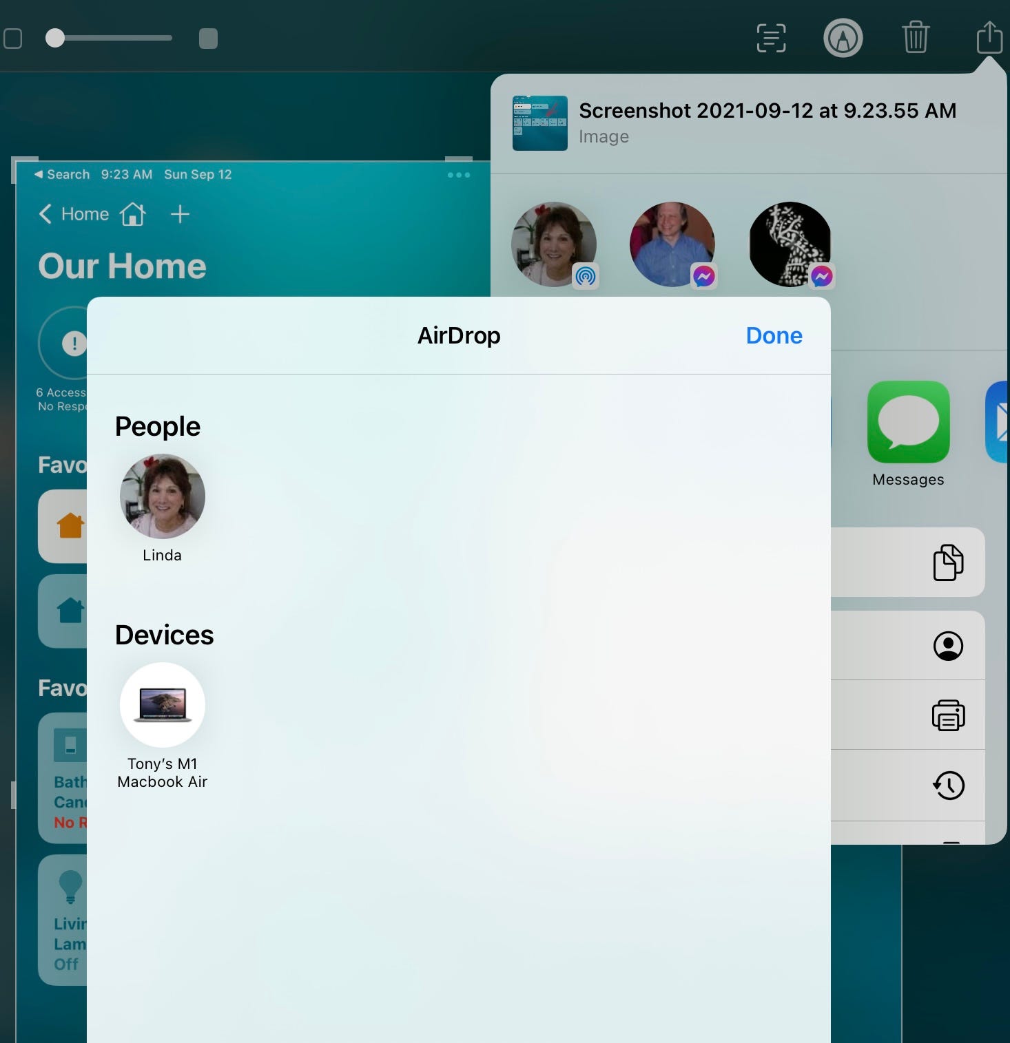 Screenshot showing airdrop to Mac from iPad