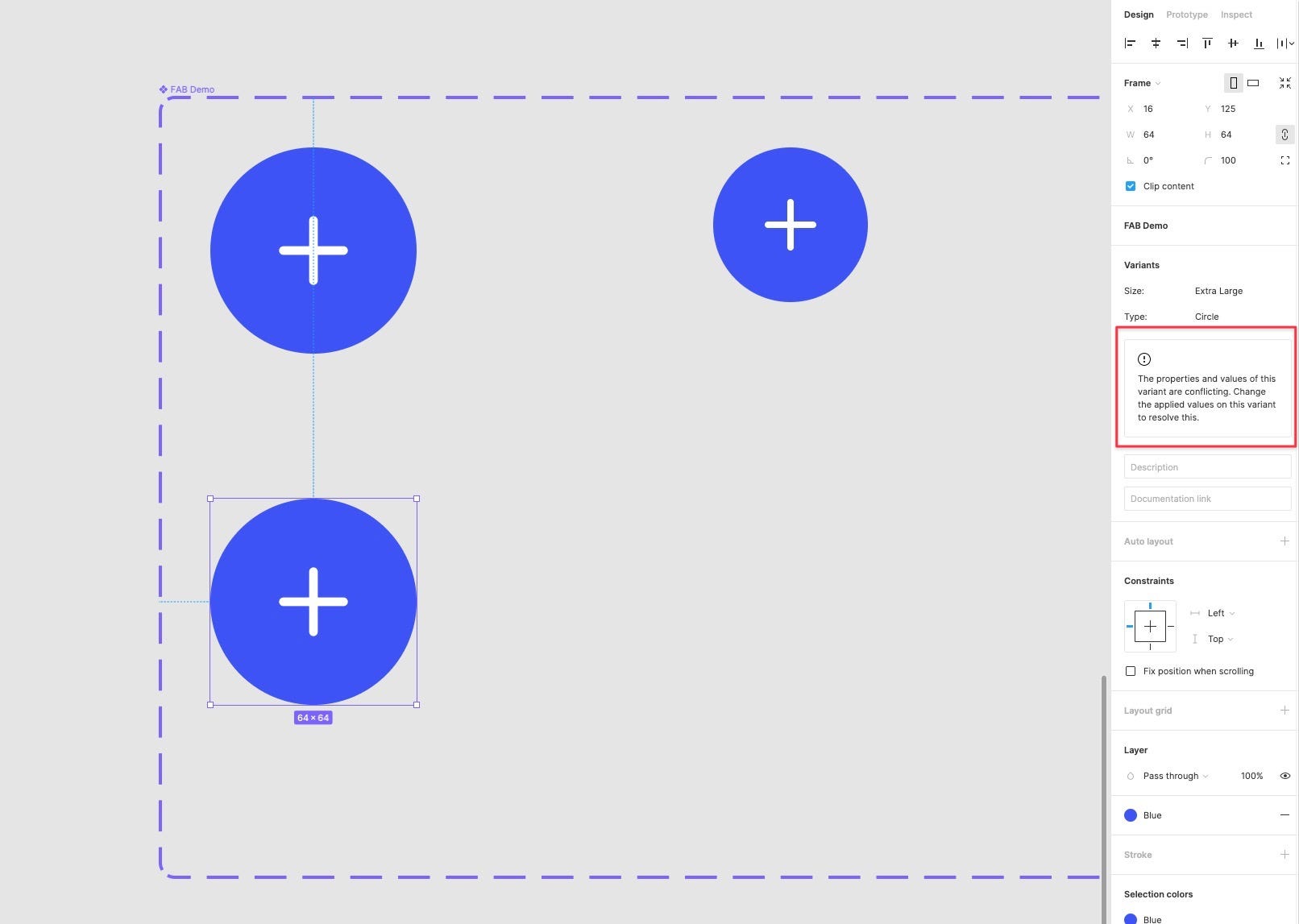 An example of an error message showing a conflict between certain variant names
