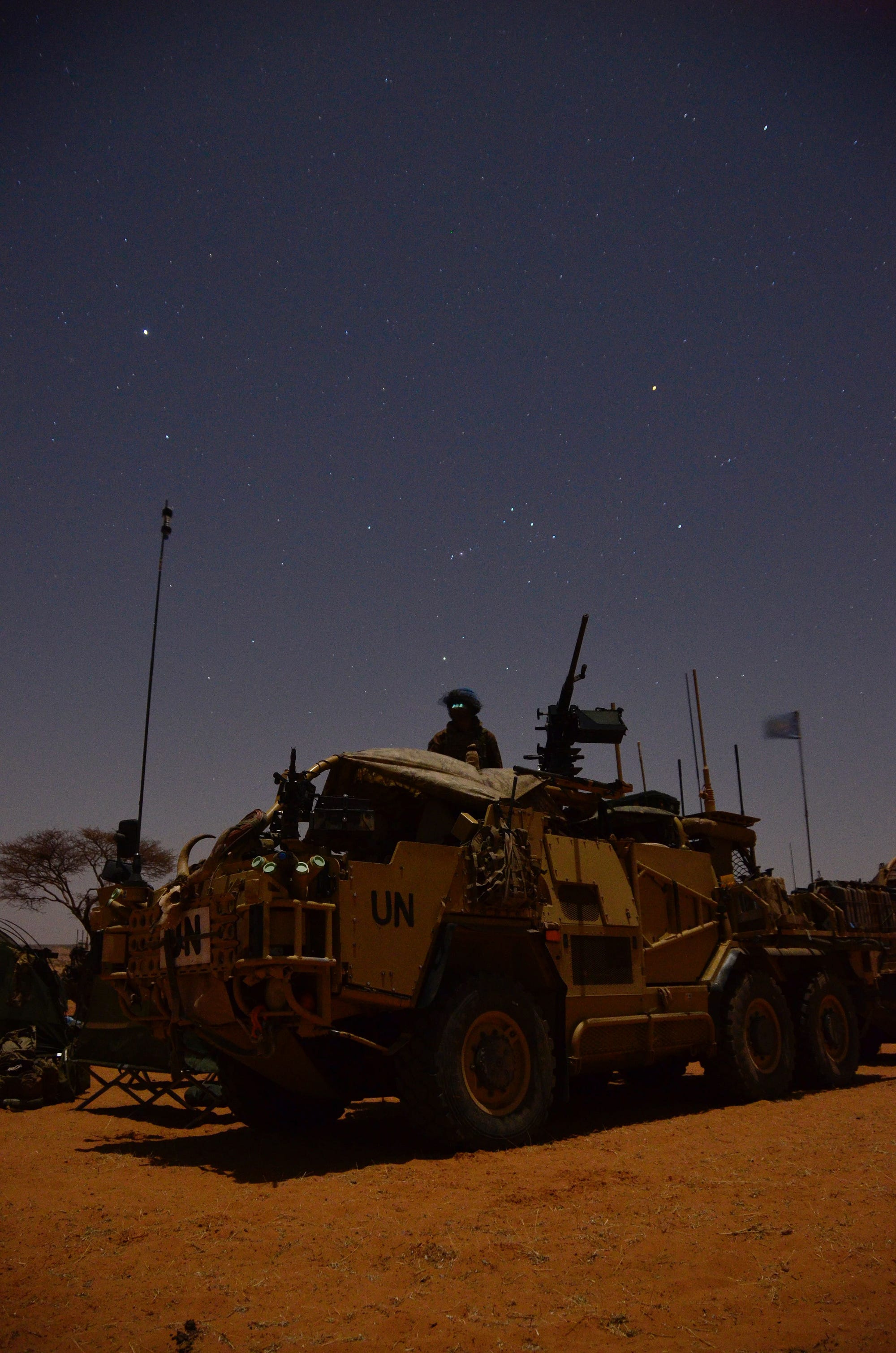 British peacekeepers on watch as night falls in Mali.