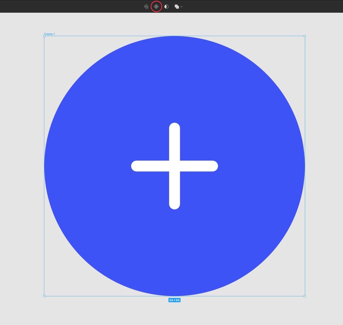 A circular button being turned into a Main Component in Figma