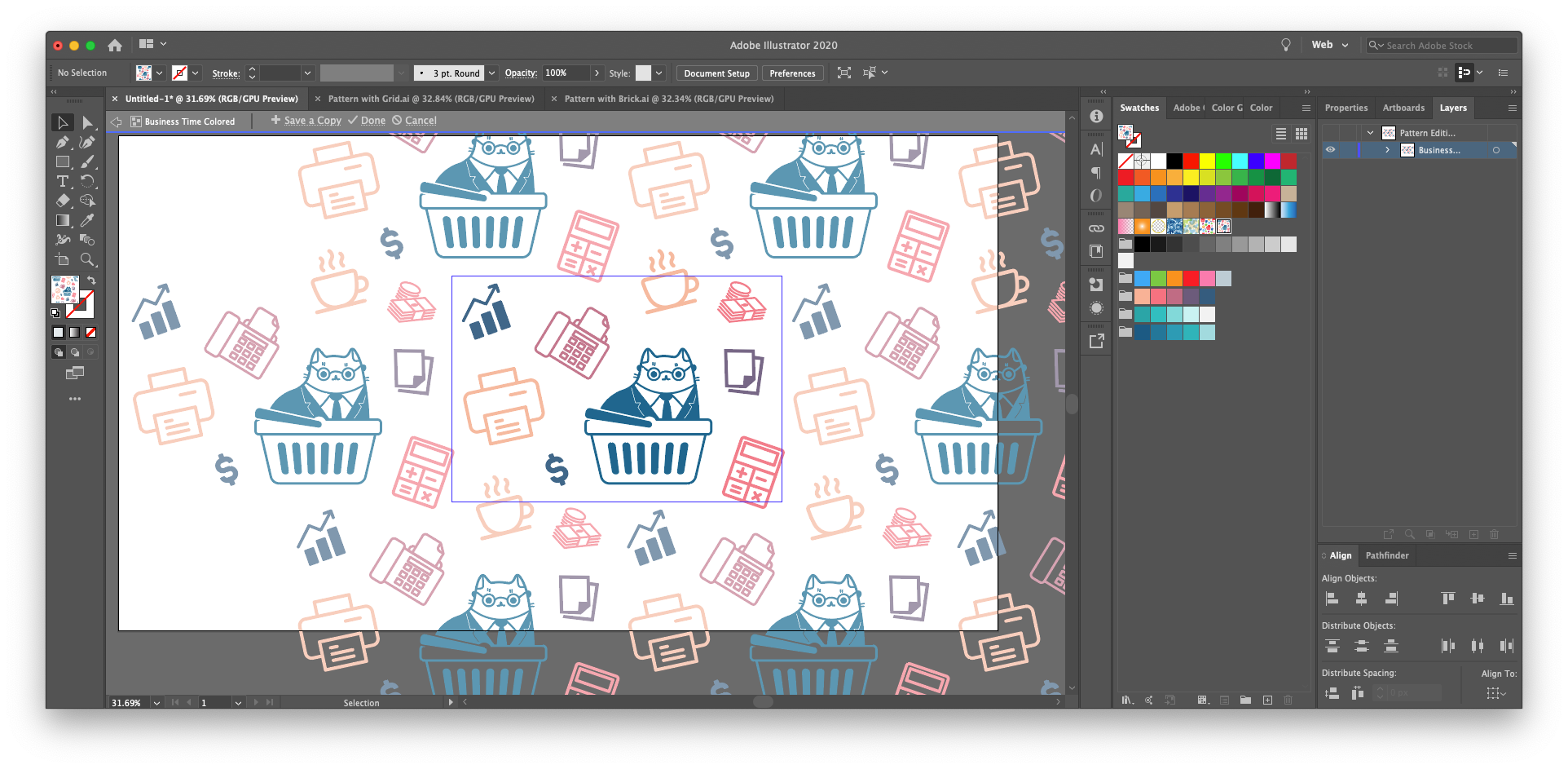 When you use illustrator create pattern, you can always go back to edit and recolor the pattern’s contents. Save a copy of your repeating pattern to try out different variations without overwriting.