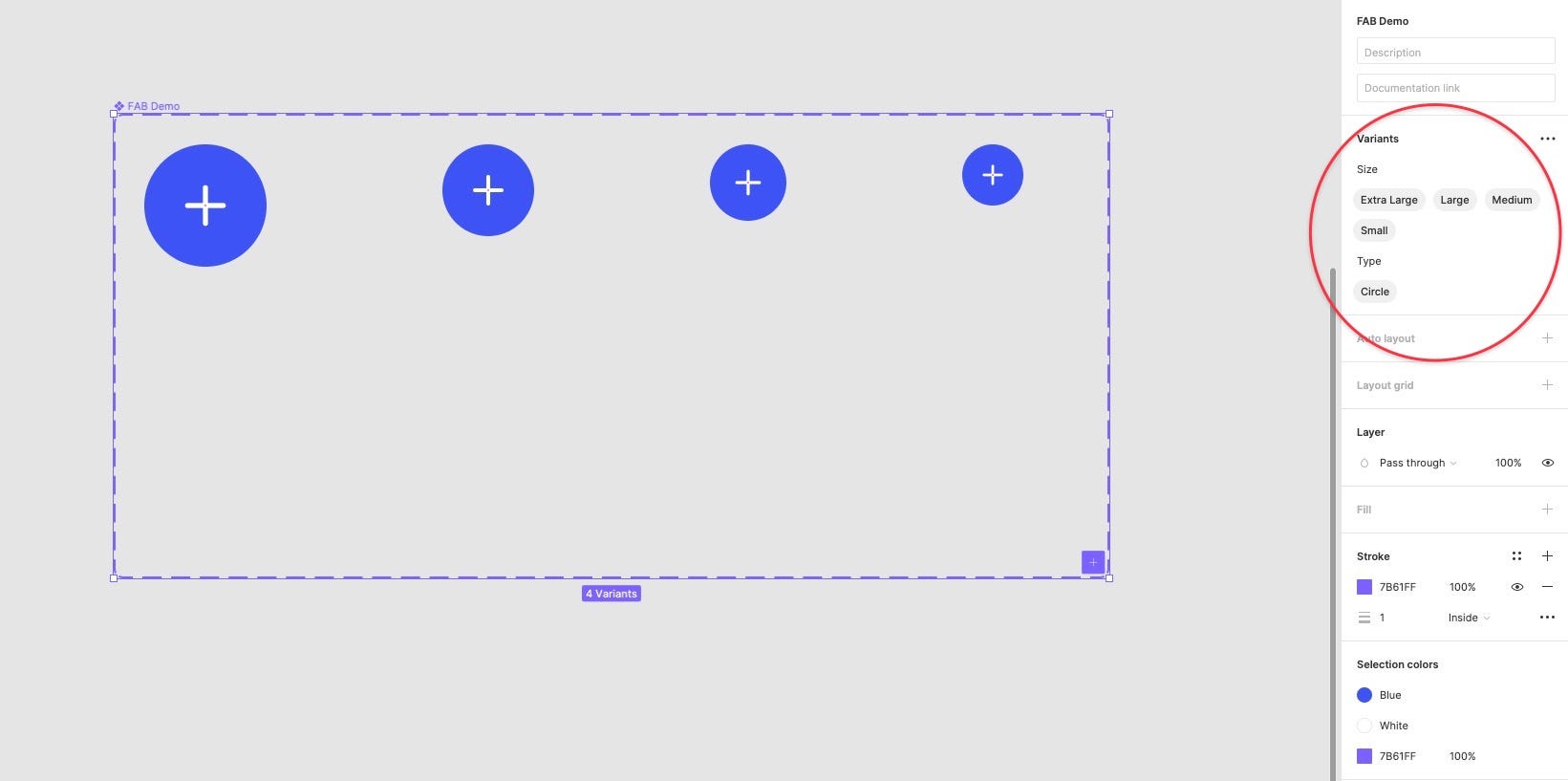 An example many variant names being shown in the Inspector panel in Figma