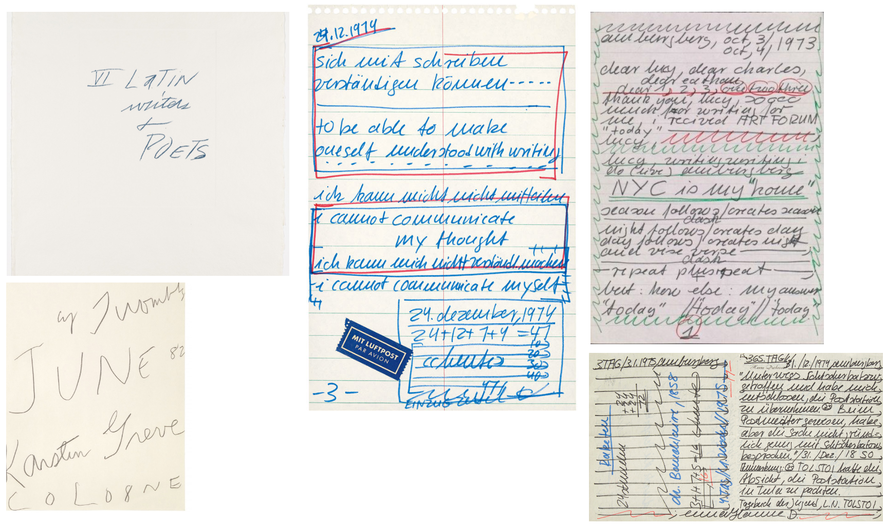 Scans of various handwriting samples taken from books and notes found during research.