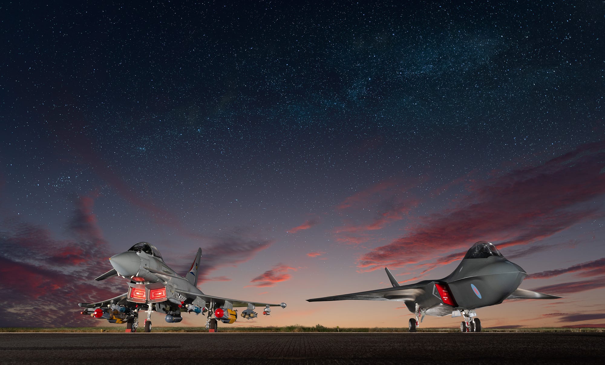A Typhoon jet on the left next to a model Tempest jet on the right