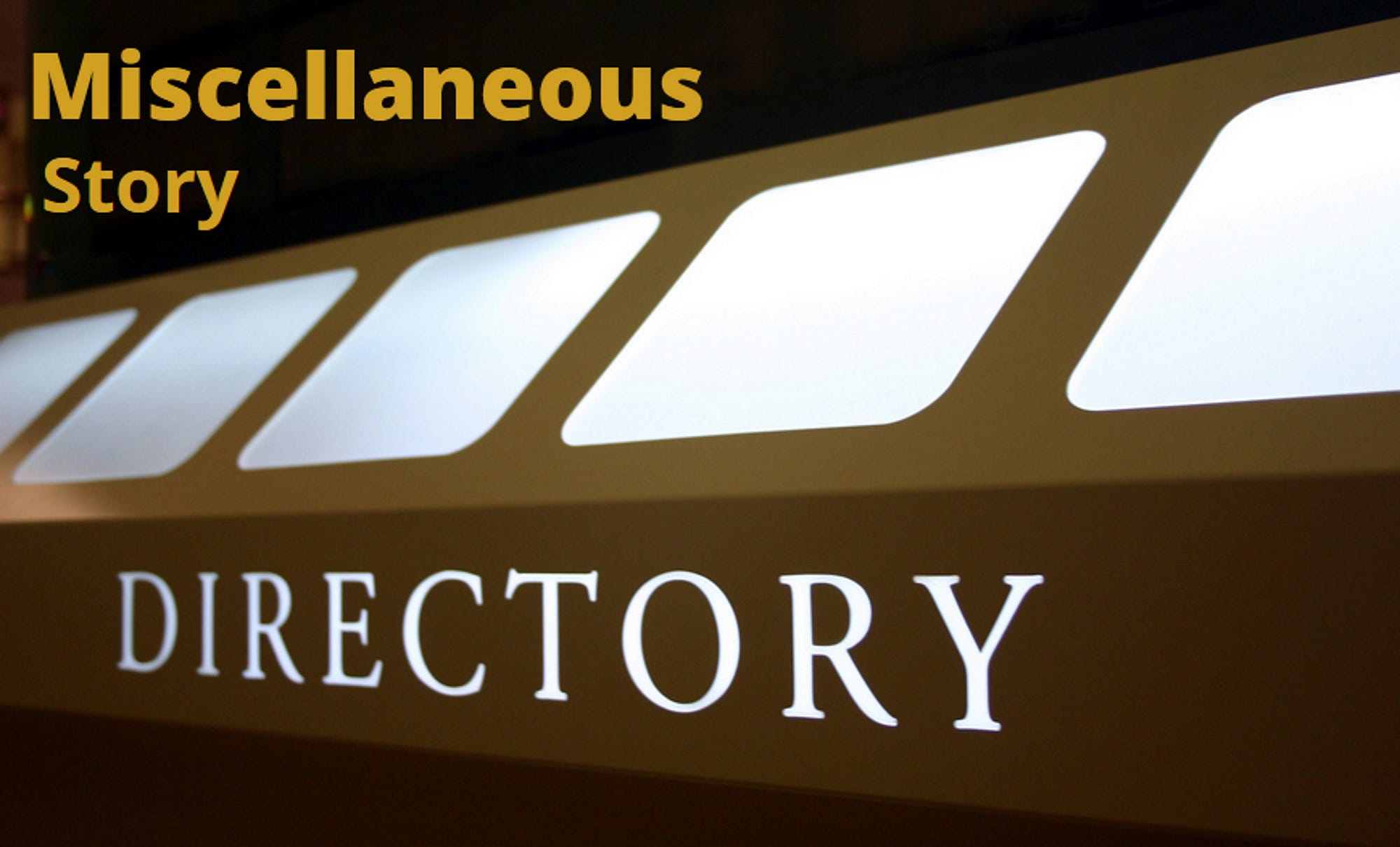 Image of brown box shape with windows and text reading Miscellaneous story directory