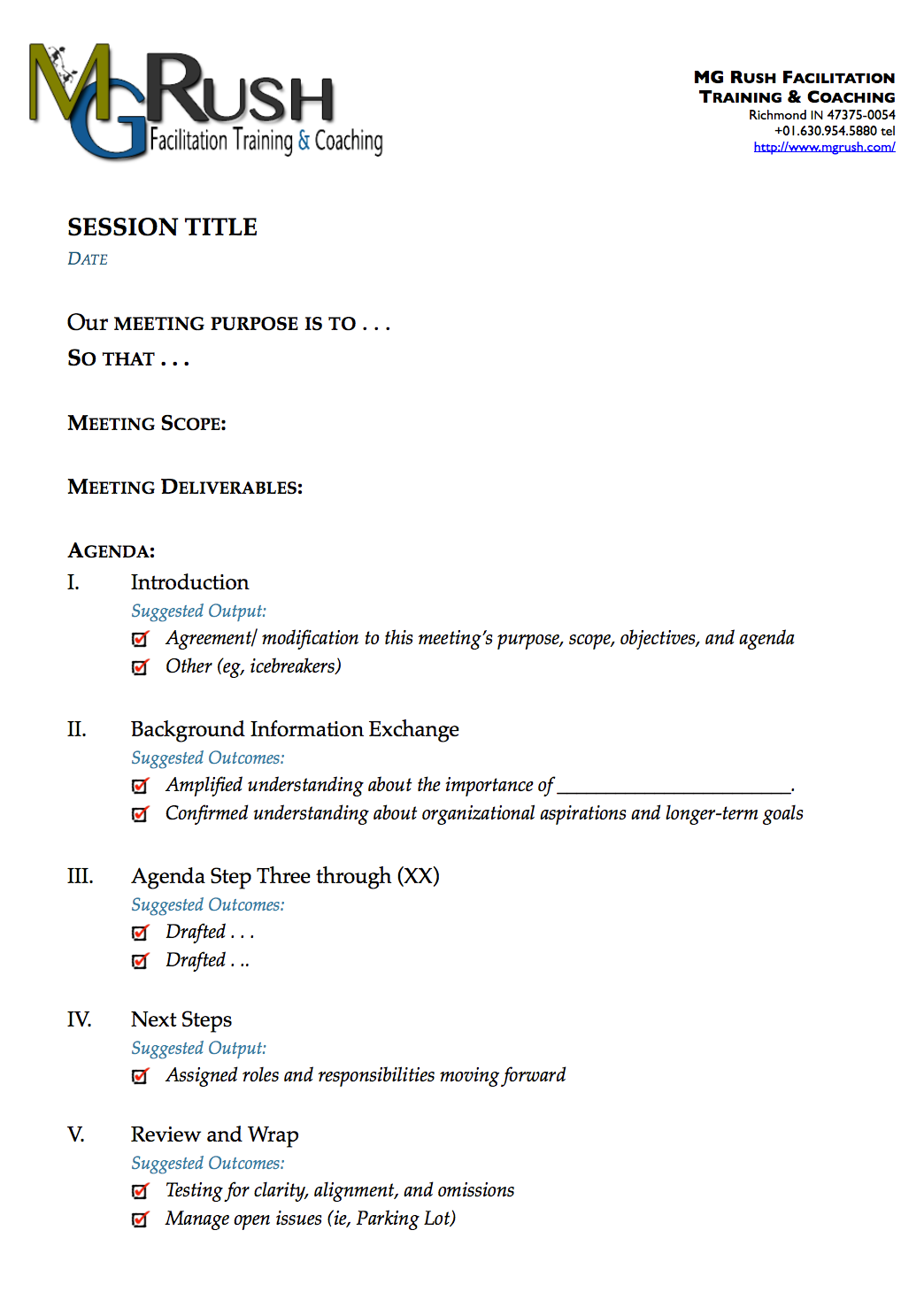 Best One-Page Agenda Template for a 22-Minute Meeting  by Pertaining To Training Agenda Template